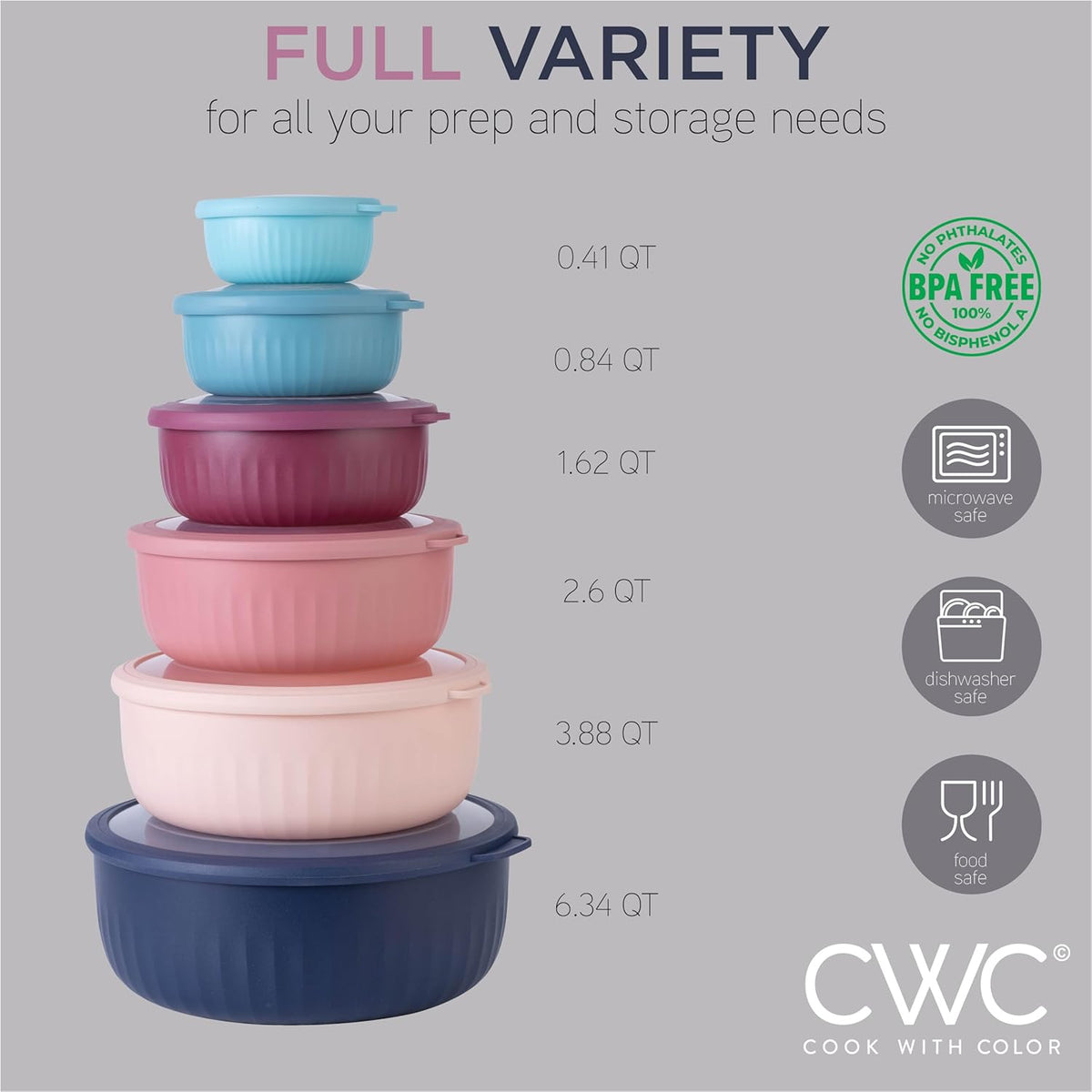 COOK WITH COLOR Prep Bowls with Lids- 8 Piece Nesting Plastic Small Mixing Bowl Set with Lids (Teal Ombre) - PuriLite