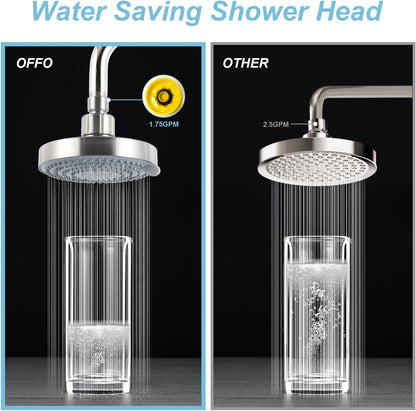 OFFO Shower Head, High Pressure Shower Head with 6 Mode, Fixed Showerheads for Strong Water Flow & Relaxing Shower Experience, Chrome - PuriLite