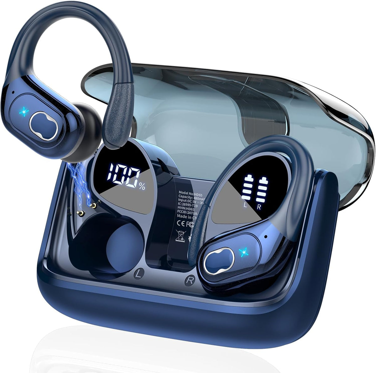 STECEi Wireless Earbuds 75hrs Bluetooth 5.4 Headphone Sport, Bluetooth Earbuds HiFi Stereo Over Ear Bud with Earhooks, ENC Noise Cancelling Mic, IP7 Waterproof Wireless Earphone for Workout/Running - PuriLite