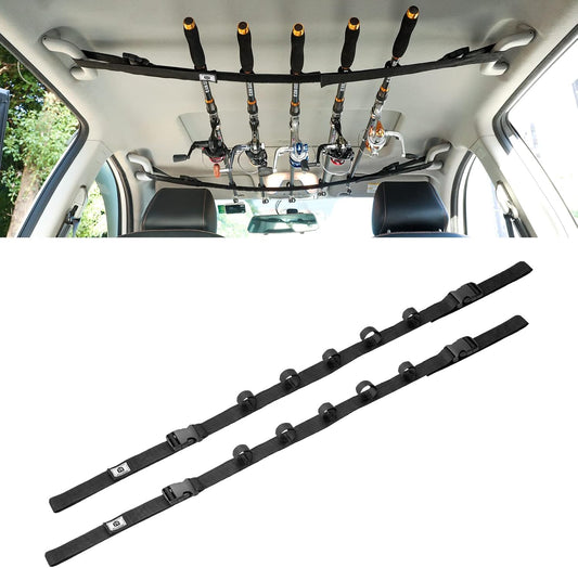 Raynesys 2 Pack Vehicle Fishing Rod Holder, Car Adjustable Fishing Rod Holder Fishing Rod Rack, Easy Install Fishing Car Rod Carrier Belt Strap for Long Travel and Fishing for SUV, Wagons, Van, Black - PuriLite