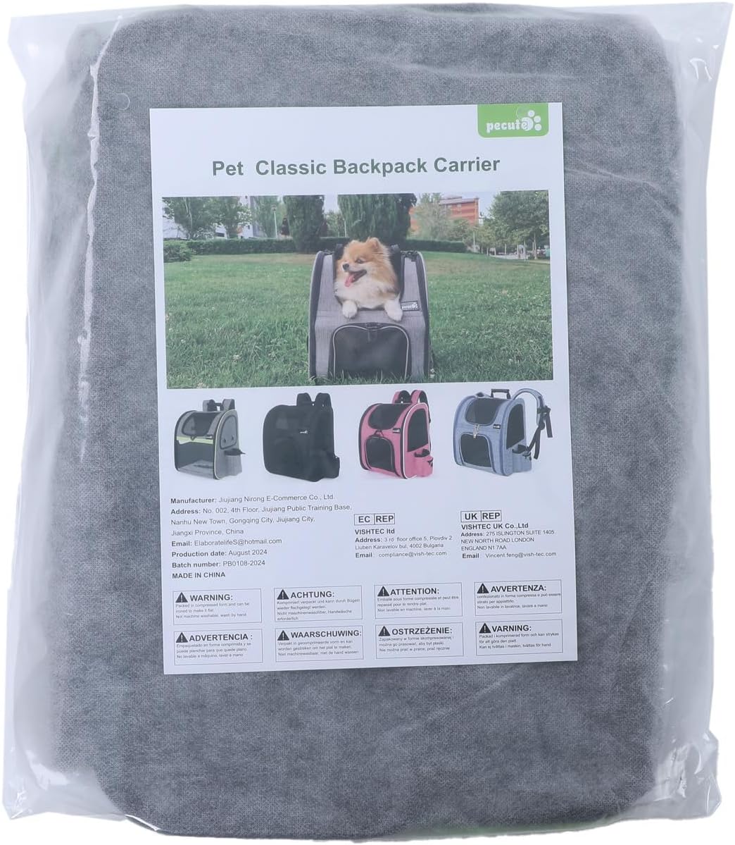 Pecute Cat Backpack with Breathable Mesh, Dog Backpack Carrier with Multi-Pockets for Cats Puppies, Pet Backpack Carrier for Travel Hiking Camping Outdoor （Gray） - PuriLite