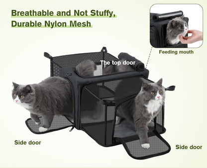 Approved Collapsible Cat Soft-Sided Carriers, Breathable Pet Carriers up to 5kg/12lbs, Portable Dog Carrier Great for Travel, Outdoor, Hiking, Camping(Gray) - PuriLite