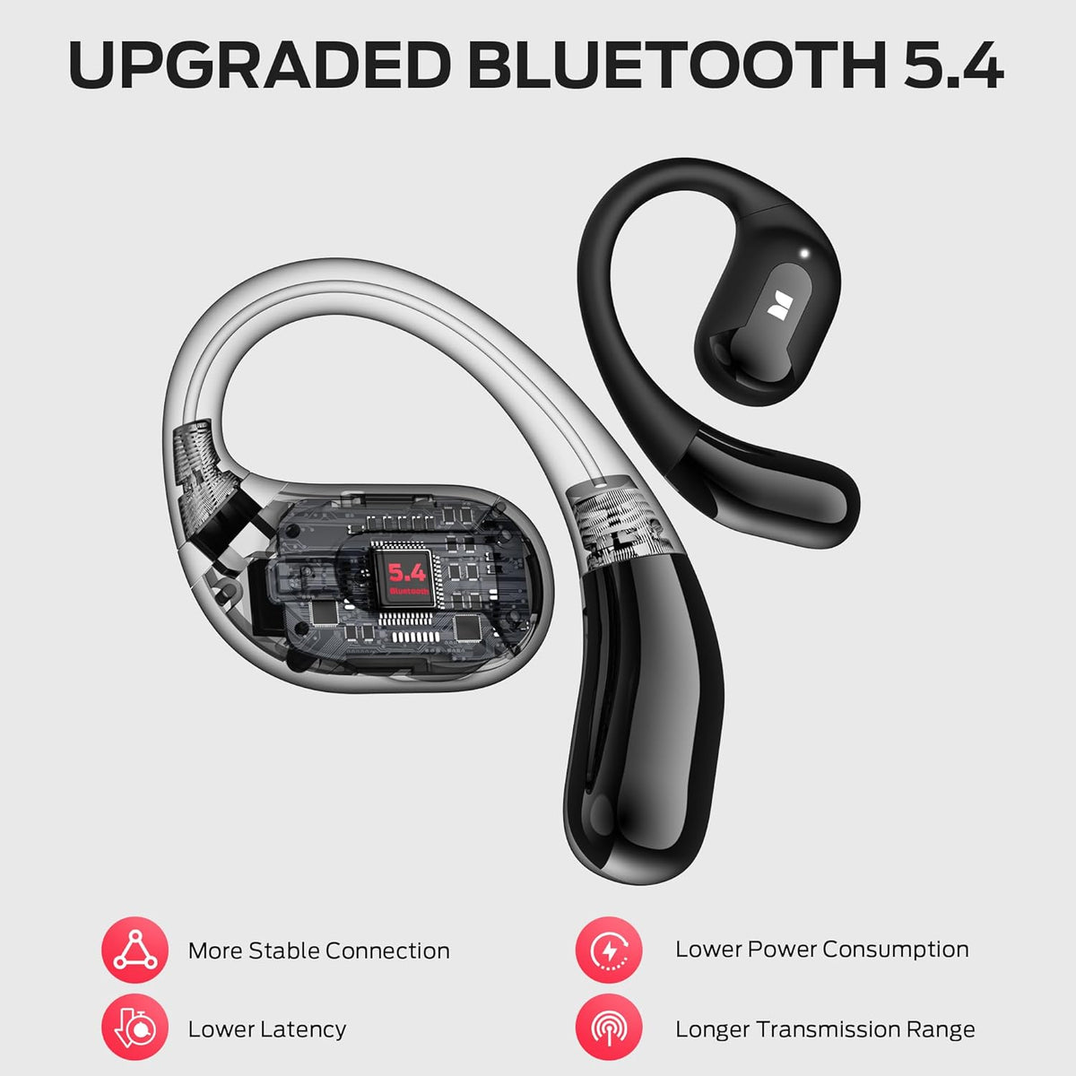 Monster Open Ear AC317 Headphones, Bluetooth 5.4 Wireless Headphones with Stereo Sound, Crystal Clear Calls, 24H Playback, Type-C Charging, Touch Control, Sweat Resistant Open Ear Wireless Earbuds - PuriLite