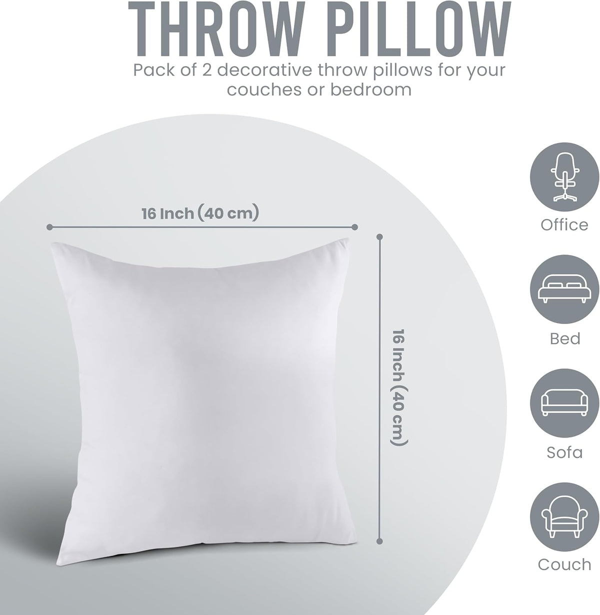 Utopia Bedding Throw Pillows Insert (Pack of 2, White) - 20 x 20 Inches Bed and Couch Pillows - Indoor Decorative Pillow - PuriLite