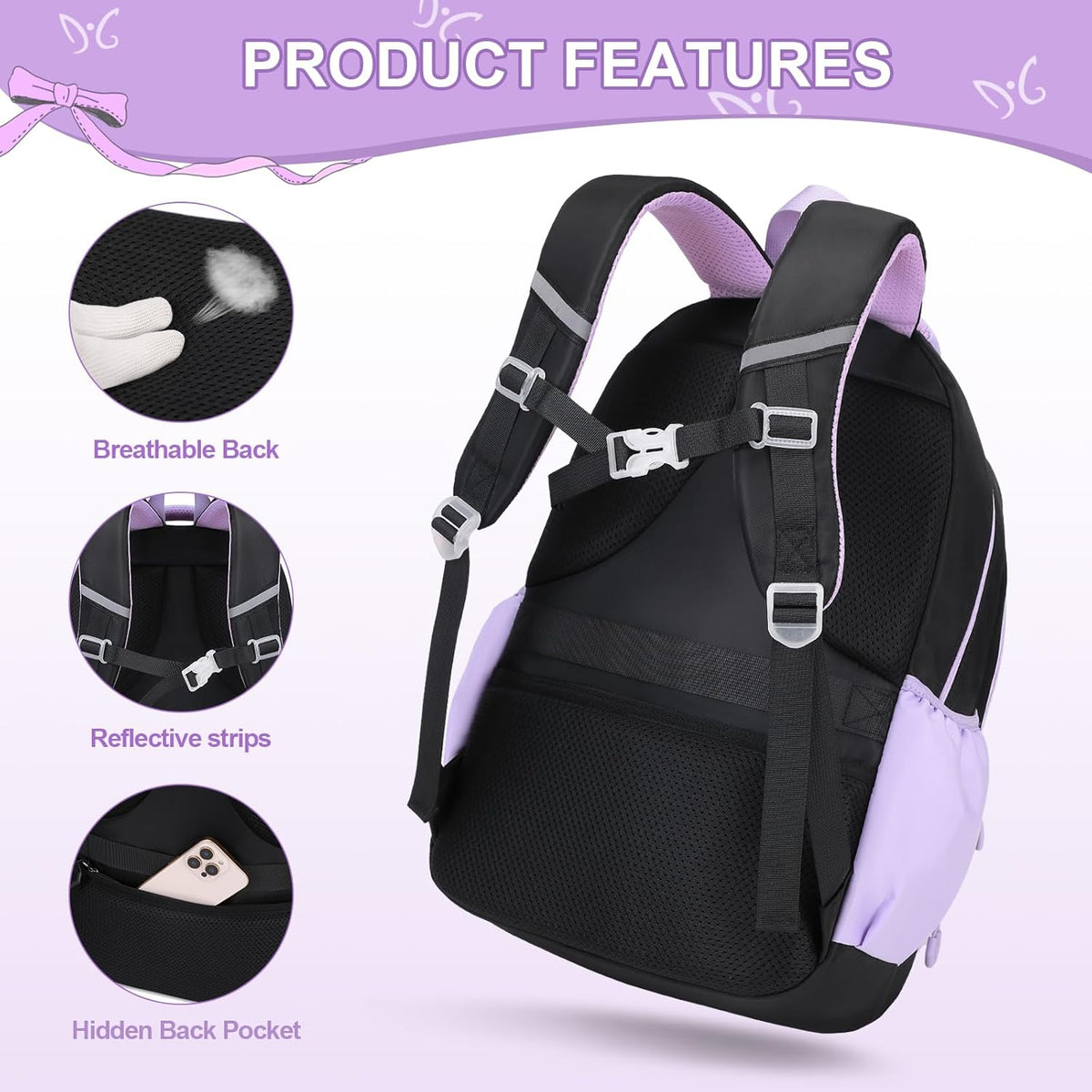 DIGOBAY Backpack for Girls, 3PCS Girls Backpack with Lunch Bag Pencil Case, Kids Backpack for Kindergarten Elementary School - PuriLite
