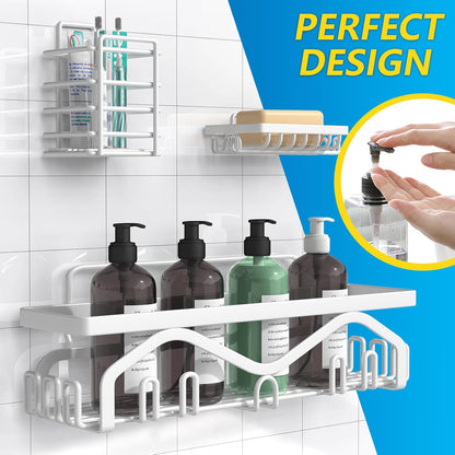 Coraje Adhesive Shower Caddy, 5-Pack Shower Shelves, Large Capacity Load Bearing 40 LBS Shower Organizer, No Drilling Shower Shelf, Rustproof Stainless Steel Bathroom Shower Storage, Black - PuriLite