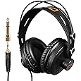 Fifine Studio Recording Monitor Over-Ear Headphones, Wired Black Headphones with Passive Noise-Canceling for Gaming Podcasting Music, Compatible for PC/Phones/Mixer, 3.5mm and 6.35mm Audio Jack-H8 - PuriLite