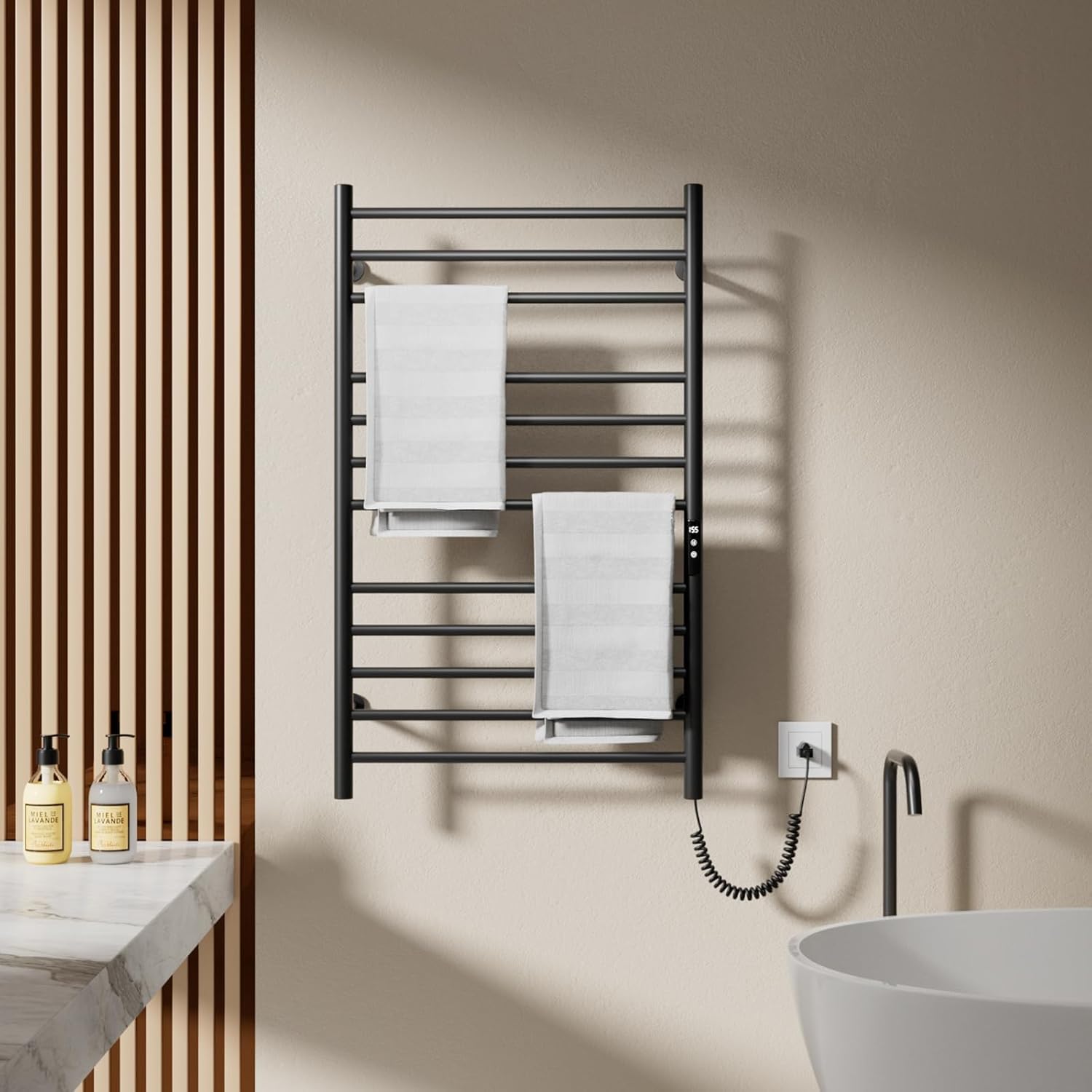 POPFLY Heated Towel Rack, Wall Mounted Electric Hot Towel Warmer, 4-Bar 304 Stainless Steel Small Heated Towel Warmer Rack for Bathroom with Timer and Temperature Control, Brushed - PuriLite