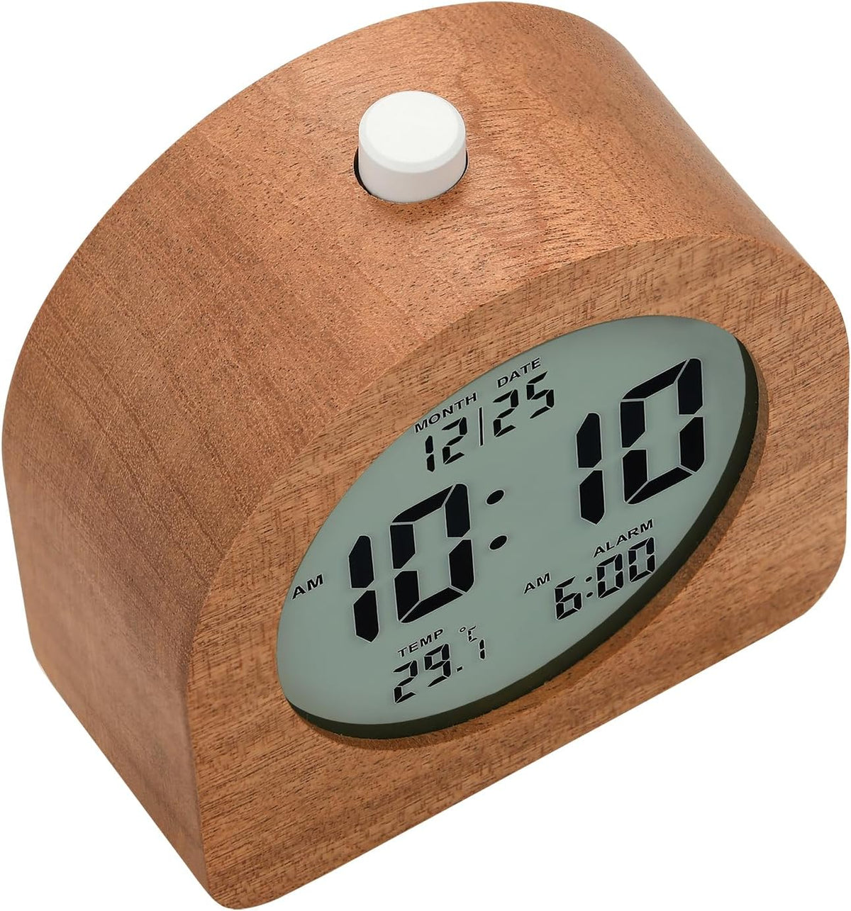 Plumeet Wooden Digital Alarm Clock for Bedrooms, Wood 4'' Battery Powered Alarm Clock with Snooze and Nightlight, Electronic LCD Desk Clock Display Time, Date, Temp, 12/24H, Wood Décor (Sapele, 3.2'') - PuriLite
