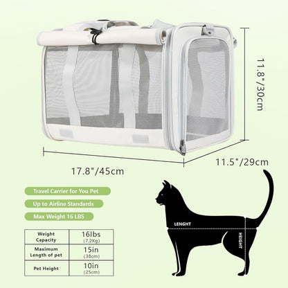 Le city Cat Carrier and Dog Carrier is Designed for Pets Weighing up to 16 lbs.Soft-Sided,Durable and Collapsible Travel Carrier,Breathable Mesh for Ventilation,Adjustable Shoulder Strap for Comfort - PuriLite