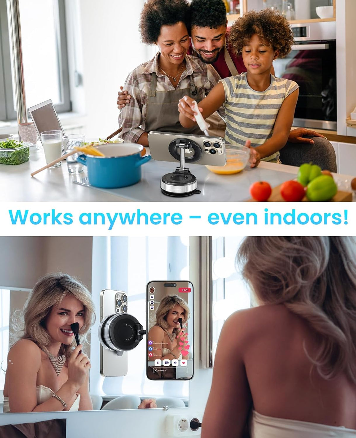 Jononser Vacuum Magnetic Suction Cup Phone Mount for Magsafe, 360° Adjustable Magnetic Phone Holder, Pocket Size Foldable Portable Cell Phone Holders for Your Car for All Smartphones & All Car Models - PuriLite