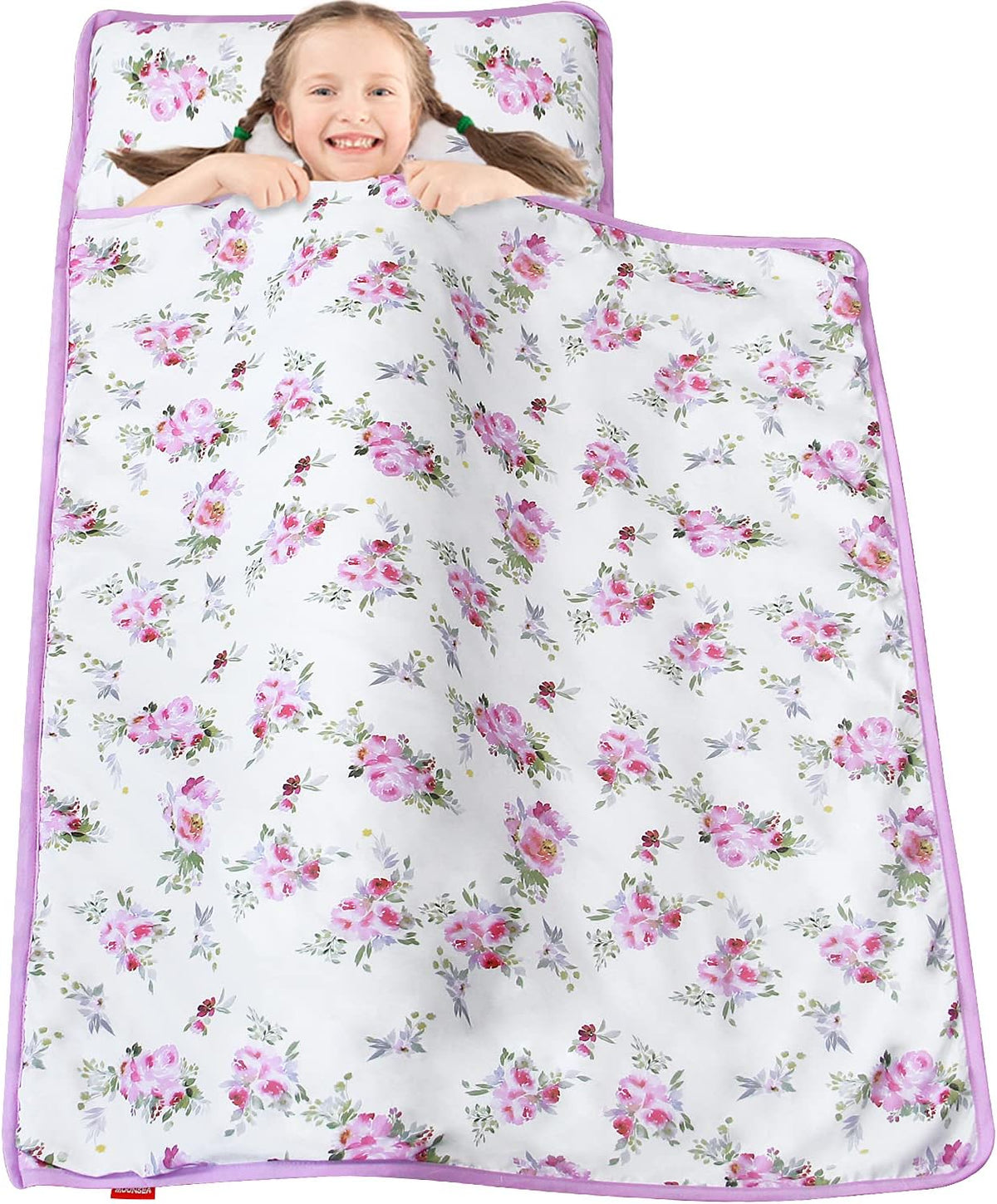 Toddler Nap Mat with Pillow and Fleece Minky Blanket, Kids Sleeping Bag Lightweight and Soft Perfect for Kids Preschool, Daycare, Travel Sleeping Bag Boys and Girls, Fit Standard Cot - PuriLite