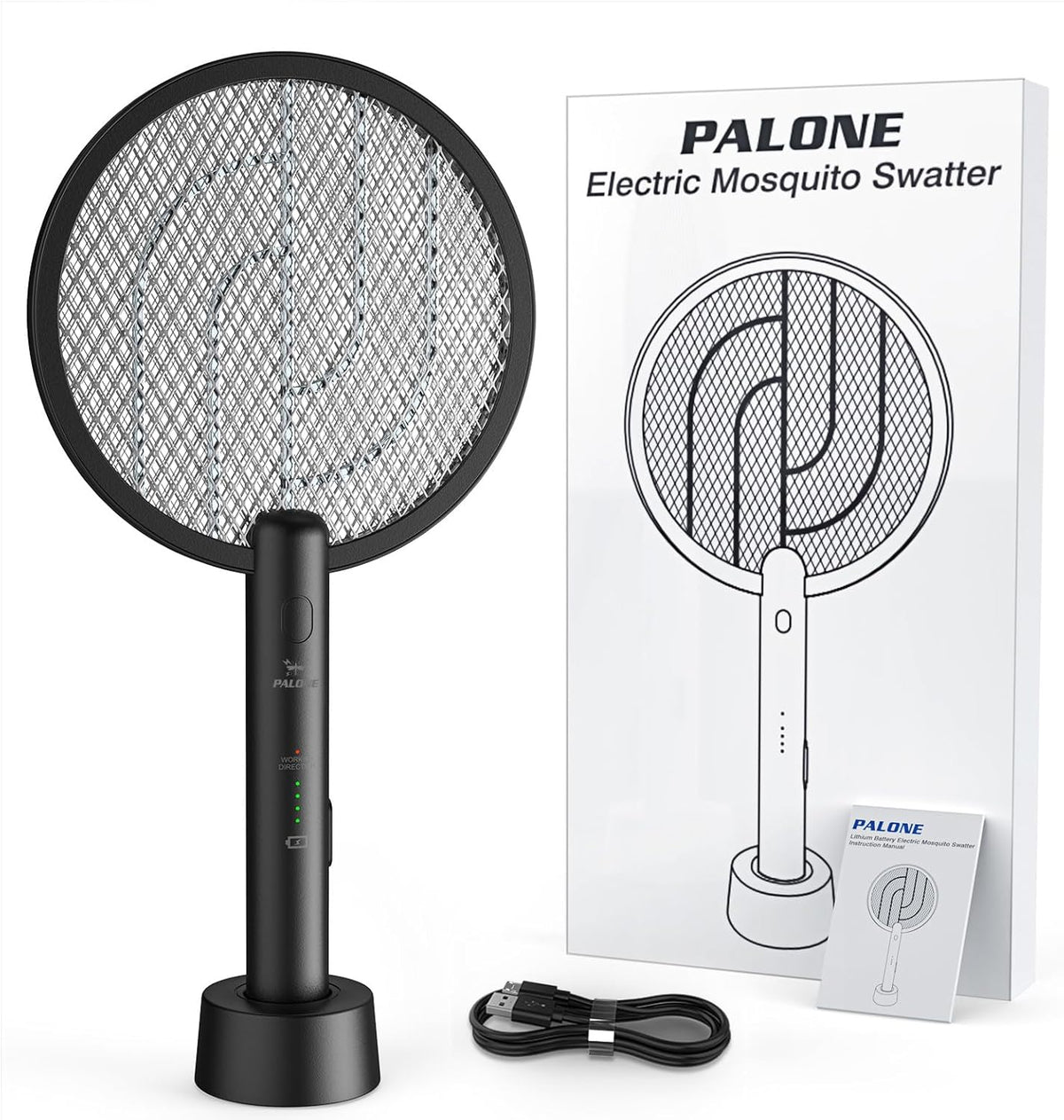 PALONE Bug Zapper Racket, 4000V Electric Fly Swatter, 2 in 1 Electric Zapper with USB Rechargeable, Fly Zapper for Kitchen, Home, Garden - PuriLite