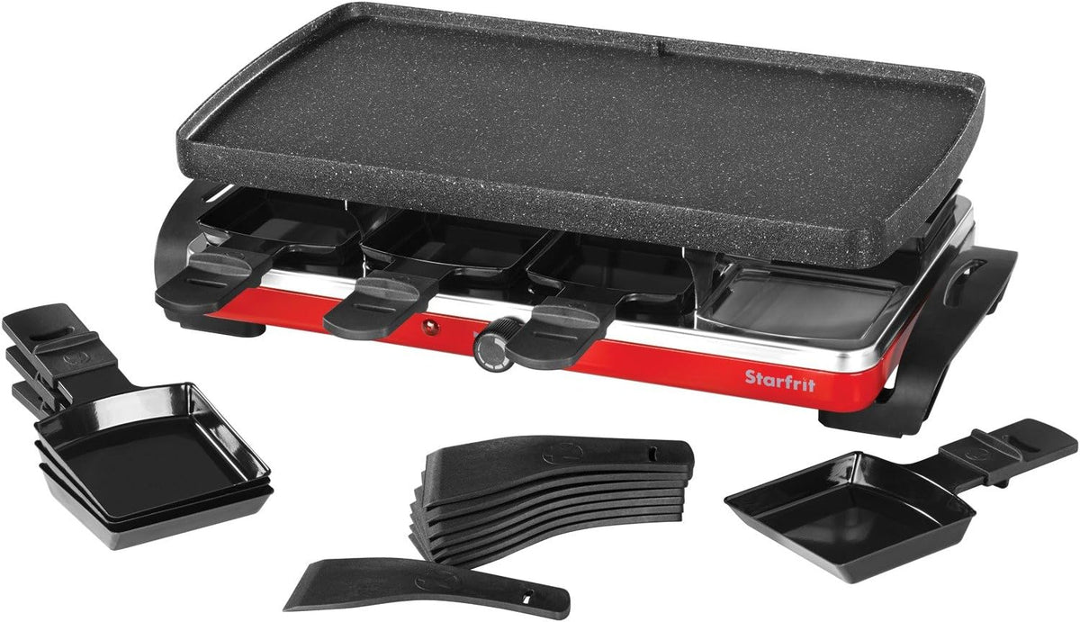 Starfrit The Rock Electric Raclette - 8 Person Party Grill - 8 Spatulas - Reversible Plate - 1500W - PuriLite