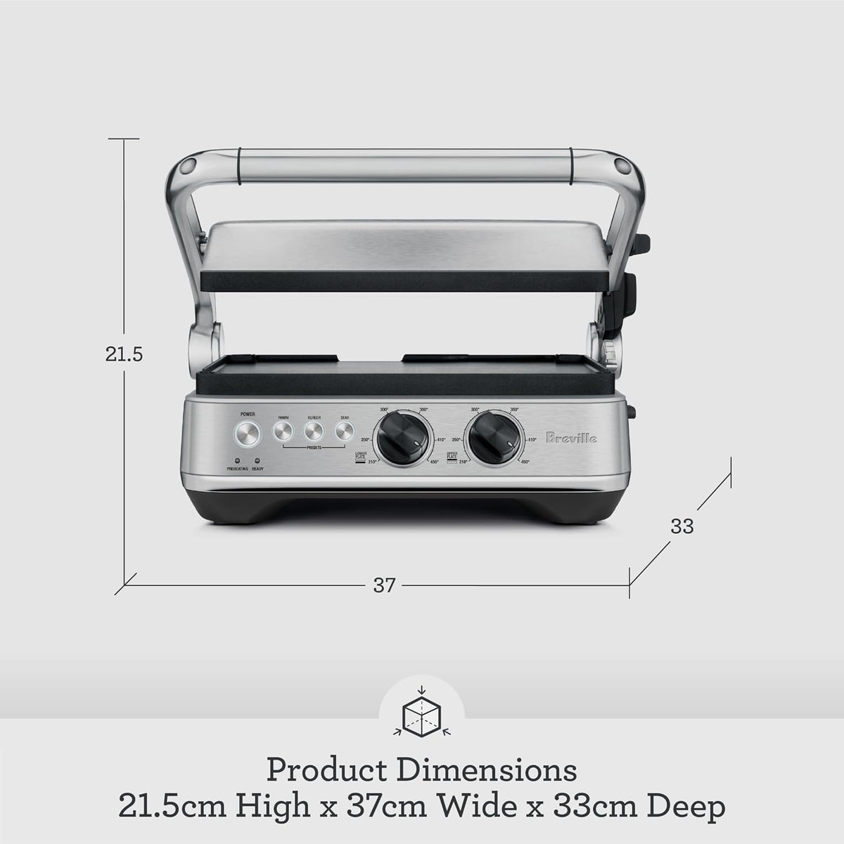 Breville BGR700BSS1BCA1 The Sear and Press Open Flat Grill, 10x12, Silver - PuriLite