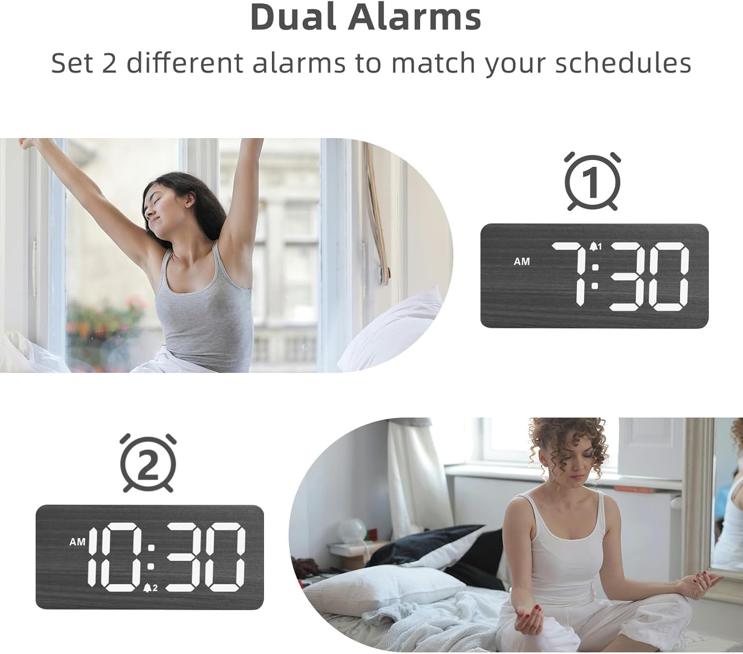 Purilite Select Wooden Digital Alarm Clock with Large LED Display - PuriLite