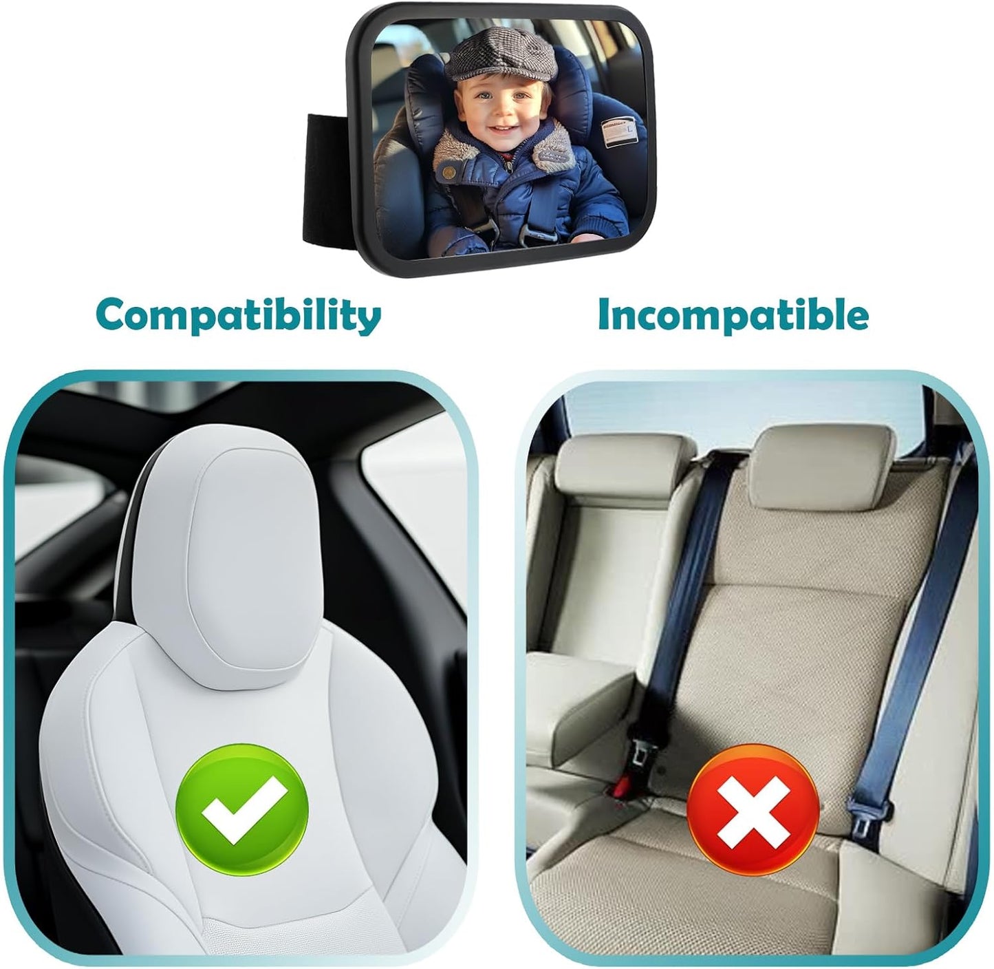 Funbliss Baby Car Mirror for Rear Facing Seat,360° Rotation, Safety CertifiedShatterproof Acrylic Glass, Clear Wide View,Infant Car Mirror for Car Seat Rear Facing,Baby Vehicle Mirror - PuriLite