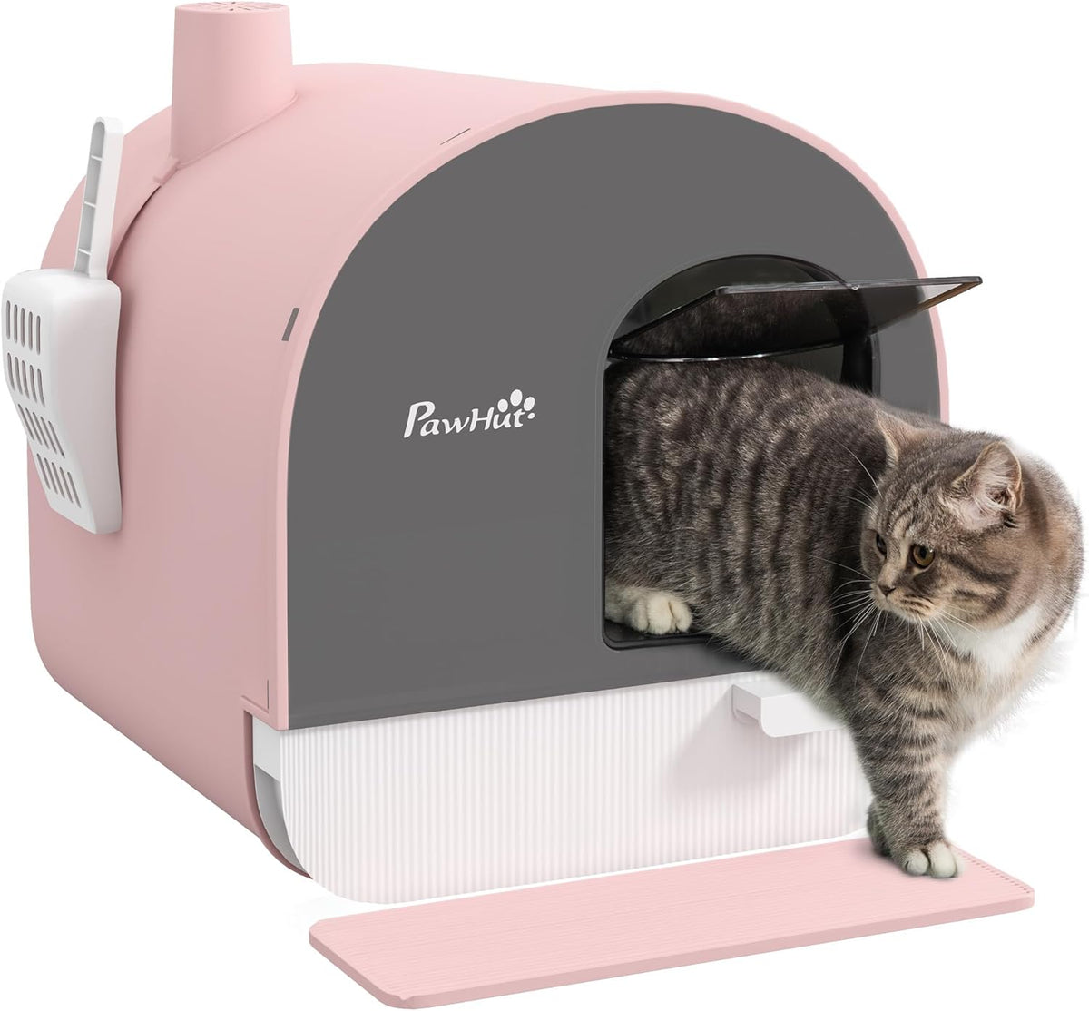 PawHut Large Cat Litter Box with Lid, Enclosed Kitty Litter Box with Slide-Out Tray, Scoop, Filter, Green - PuriLite