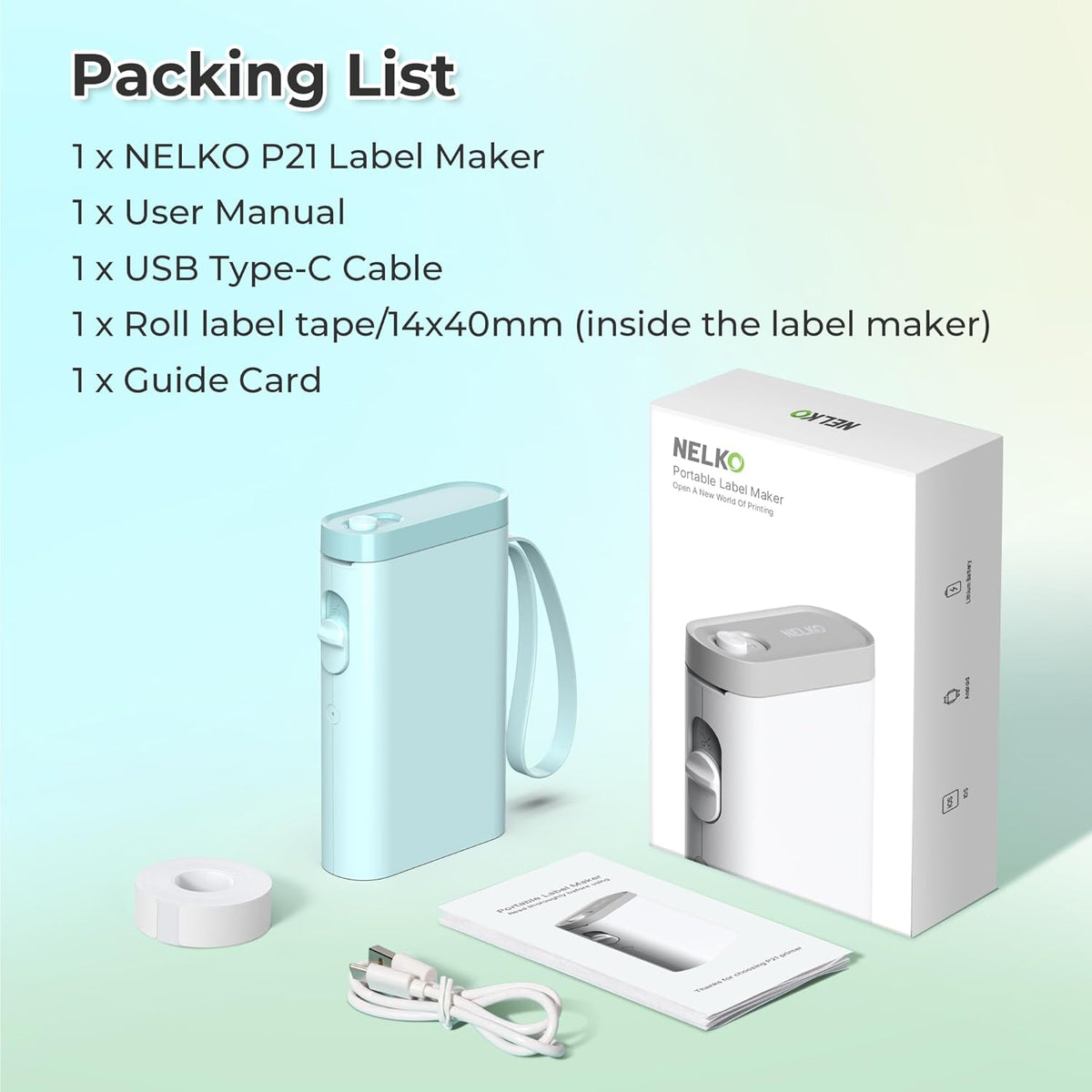 Nelko Label Maker Machine with Tape, P21 Portable Bluetooth Label Printer, Wireless Built-in Cutter Sticker Maker Mini Label Makers with Multiple Templates for School Organizing Office Home, White - PuriLite