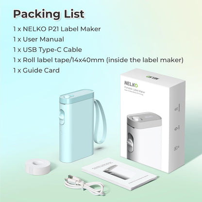 Nelko Label Maker Machine with Tape, P21 Portable Bluetooth Label Printer, Wireless Built-in Cutter Sticker Maker Mini Label Makers with Multiple Templates for School Organizing Office Home, White - PuriLite