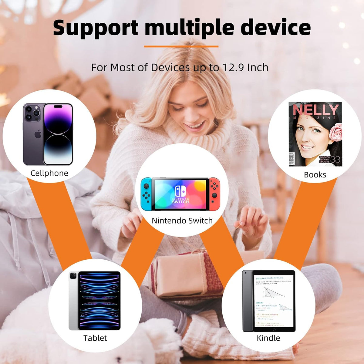 Tablet Stand,Tablet Pillow Stand, Multi-Angle iPad Tablet Reading Stand Pillow Holder for iPad, Tablet, Smartphone, Magazines, Books (Grey) - PuriLite