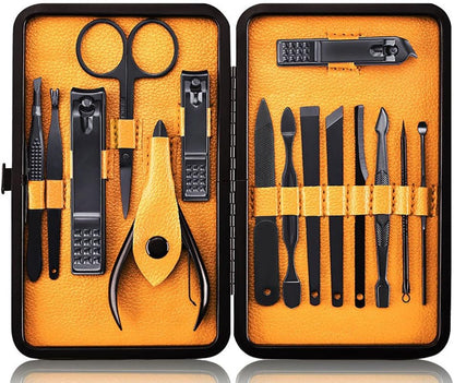Keiby Citom Professional Stainless Steel Nail Clipper Travel & Grooming Kit Nail Tools Manicure & Pedicure Set of 18pcs with Luxurious Case (Black) - PuriLite
