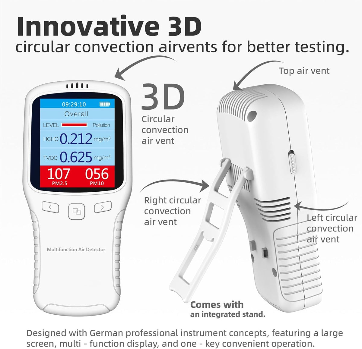 Air Quality Tester, 8 in 1 Air Quality Monitor Indoor，Formaldehyde Detector, voc Meter, Detect Indoor HCHO,TVOC,AQI,PM2.5,PM10,PM1.0,Temperature and Humidity Tester (Black) - PuriLite