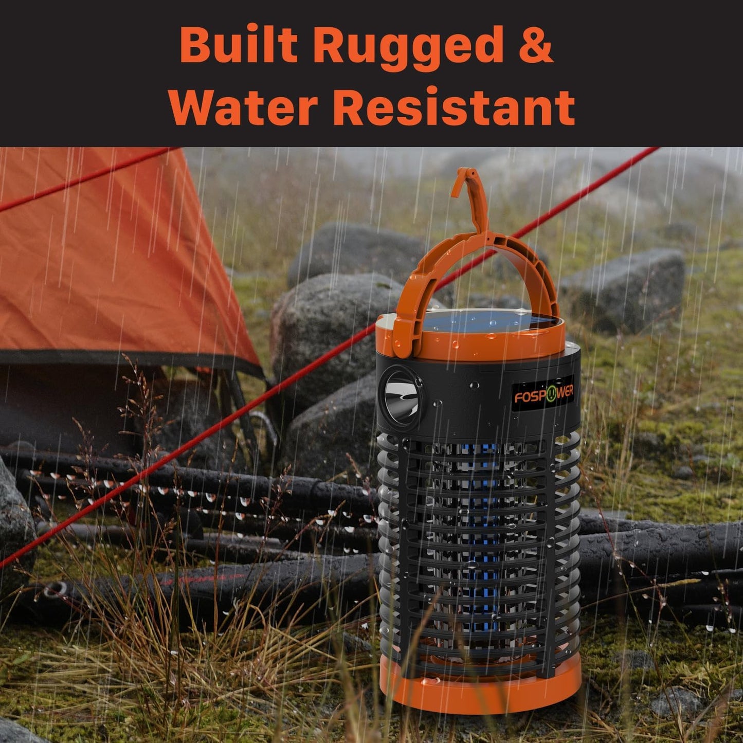 FosPower Bug Zapper 5-in 1 Outdoor/Indoor Mosquito Zapper, Solar Power Bank 29600mWh, Flashlight, Tent Light, Emergency SOS Signal for Camping Essentials, Backyard, Home, Patio - PuriLite