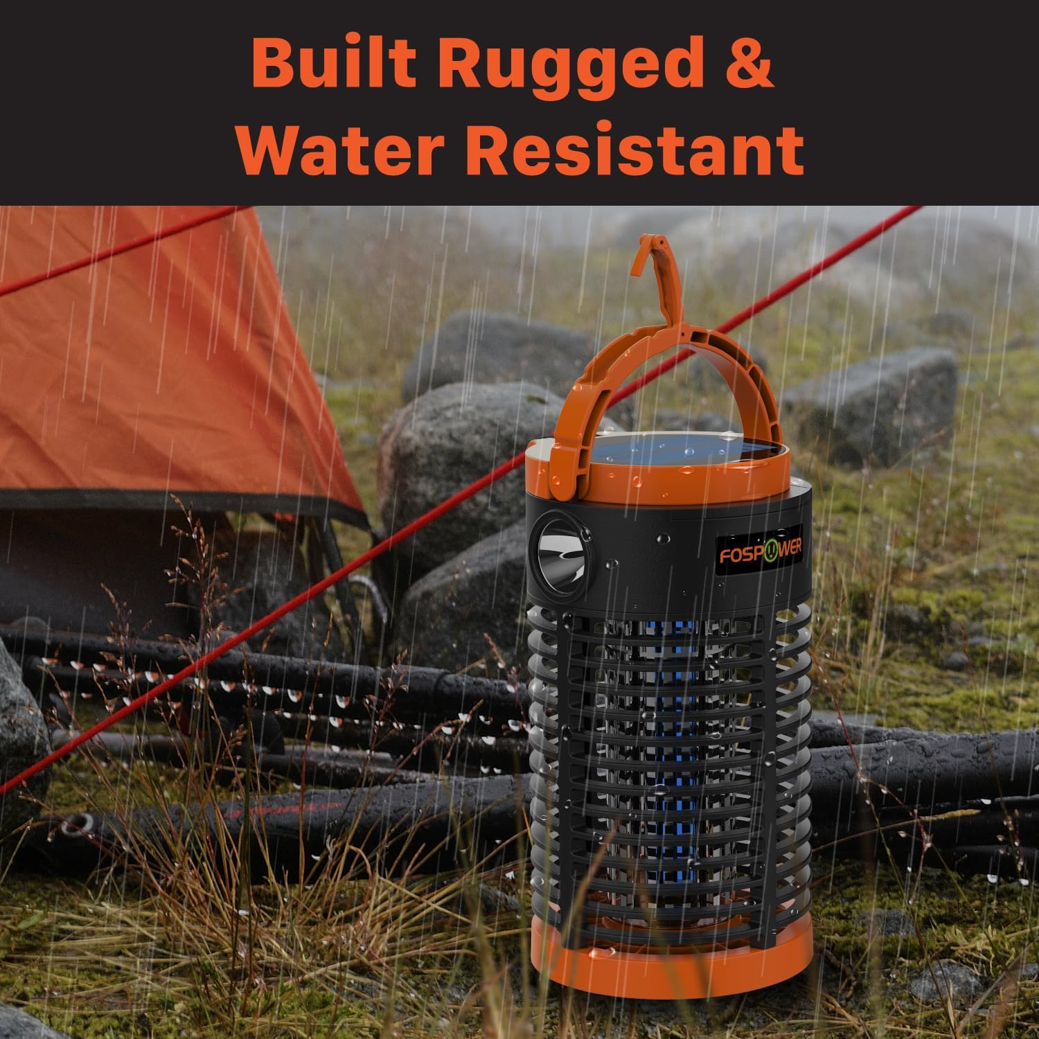 FosPower Bug Zapper 5-in 1 Outdoor/Indoor Mosquito Zapper, Solar Power Bank 29600mWh, Flashlight, Tent Light, Emergency SOS Signal for Camping Essentials, Backyard, Home, Patio - PuriLite