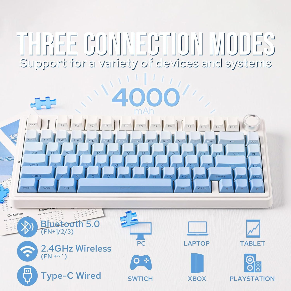 EPOMAKER x Aula F75 Gasket Mechanical Keyboard, 75% Wireless Hot Swappable Gaming Keyboard with Five-Layer Padding&Knob, Bluetooth/2.4GHz/USB-C, RGB (Black Gradient, LEOBOG Reaper Switch) - PuriLite