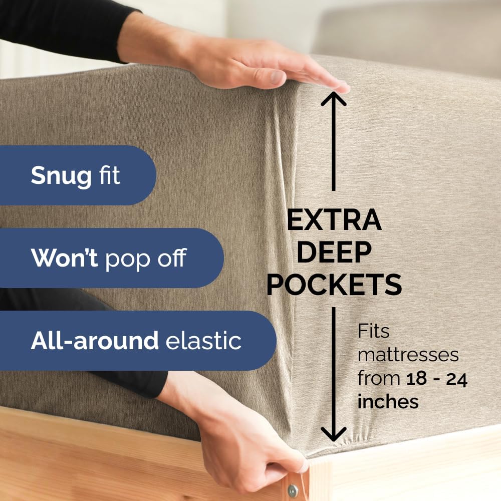 Extra Deep Queen Sheet Set - 6 Piece Breathable & Cooling Sheets - Hotel Luxury Bed Sheets Set - Easy & Secure Fit - Soft, Wrinkle Free & Comfy Sheets Set - White Sheet Set w/Extra Deep Pockets - PuriLite