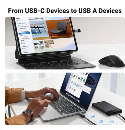 UGREEN USB C to USB Adapter 2 Pack, 3.2 Gen 2 10Gbps C Male to A Female Adapter Thunderbolt 4 3 OTG Compatible with iPhone 15, Galaxy S24, MacBook Pro Air, iPad Pro, Grey - PuriLite