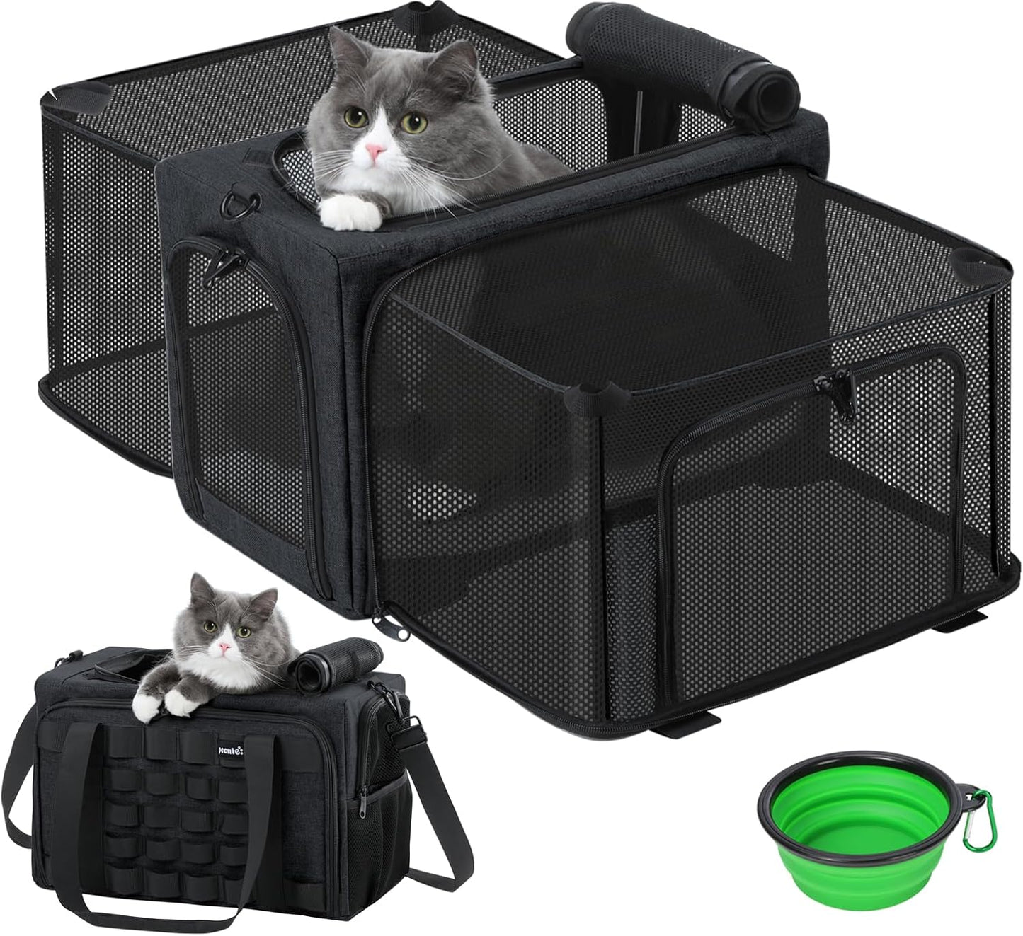 Approved Collapsible Cat Soft-Sided Carriers, Breathable Pet Carriers up to 5kg/12lbs, Portable Dog Carrier Great for Travel, Outdoor, Hiking, Camping(Gray) - PuriLite