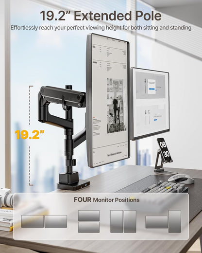 monTEK 17-57 Inch Dual Ultrawide Monitor Arm for Up to 59.4lbs Screen, Aluminum Heavy-Duty Gas Spring Vertical Stackable Curved Screen Adjustable Monitor Stand,75/100mm Vesa Mount, Black - PuriLite