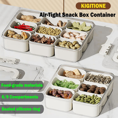 KIGITIONE Snackle Box, Pink 8 Compartments Portable Serving Tray, Divided Snackle Box Container with Lid and Handle, Snack Organizer for Fruits, Snacks, Nuts, Candy, Ideal for Party, Travel & Picnics - PuriLite