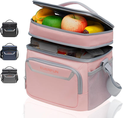 EVERFUN Cooler Bag Insulated Beach Cooler Lunch Bag Box for Men Women Dual Compartments Collapsible Waterproof Leak-Proof for Travel Work Picnic - PuriLite