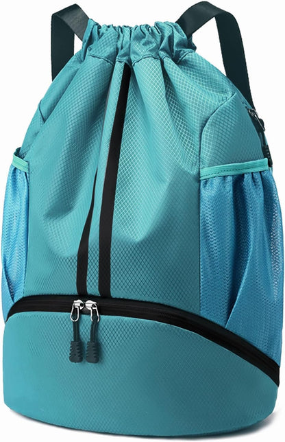 Hoedia Sports Drawstring Backpack - String Swim Gym Bag with Shoes Compartment and Wet Proof Pocket for Women/Men - PuriLite