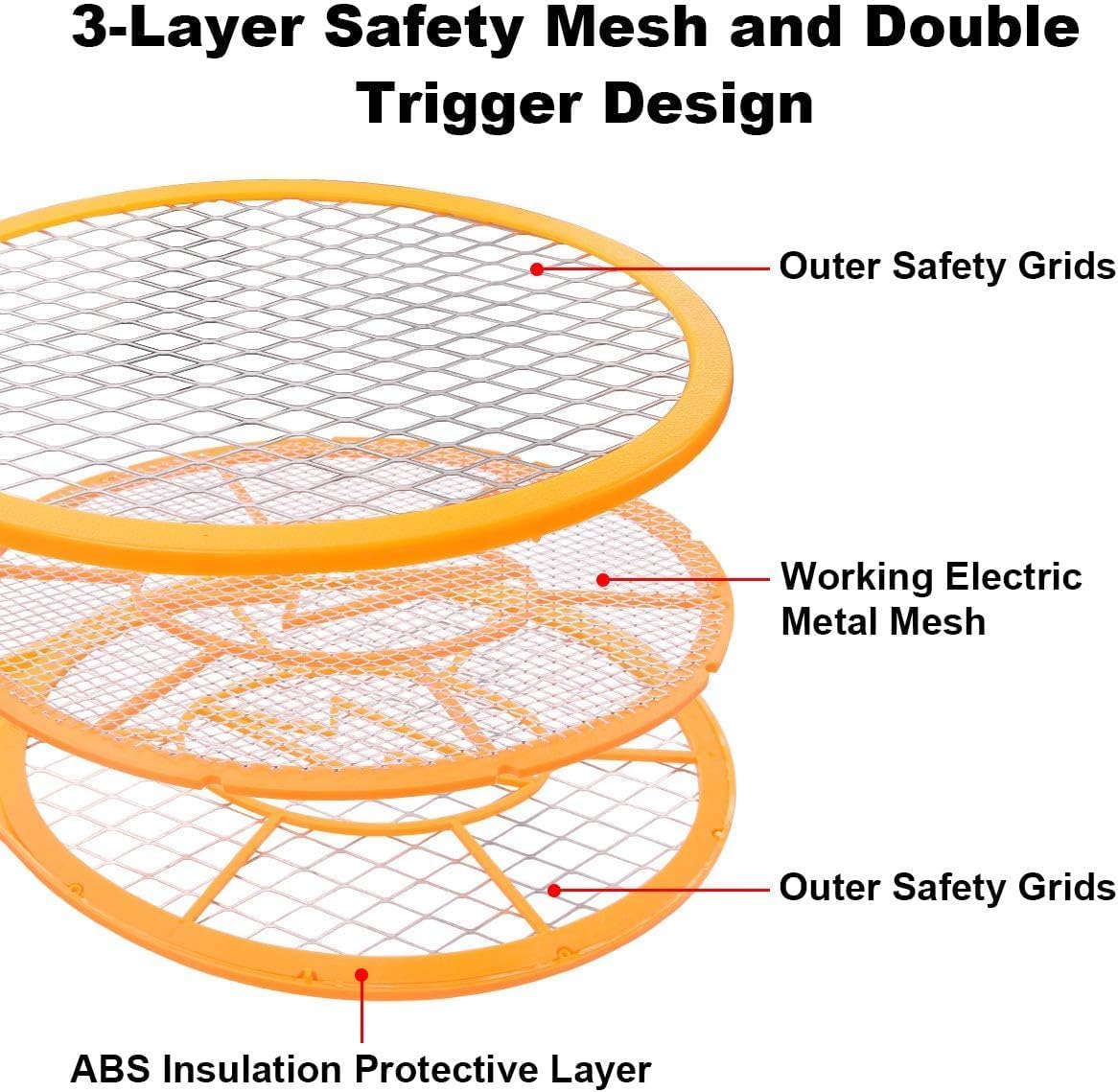 2 Pack Bug Zapper Electric Fly Swatter Zapper - Indoor Outdoor Zapping Racket for Pest Control - Safe to Touch with 3-Layer Safety Mesh - PuriLite