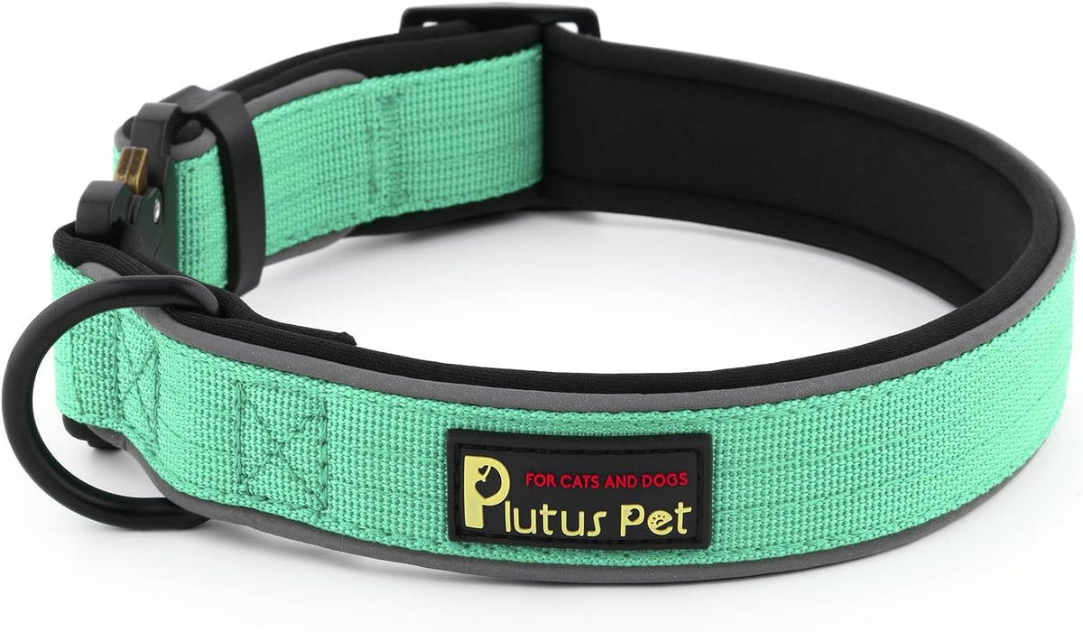 Plutus Pet Tactical Dog Collar, Reflective, Adjustable Heavy Duty Dog Collar, Soft Padded and Comfortable, for Small Medium and Large Dogs (Red, L) - PuriLite