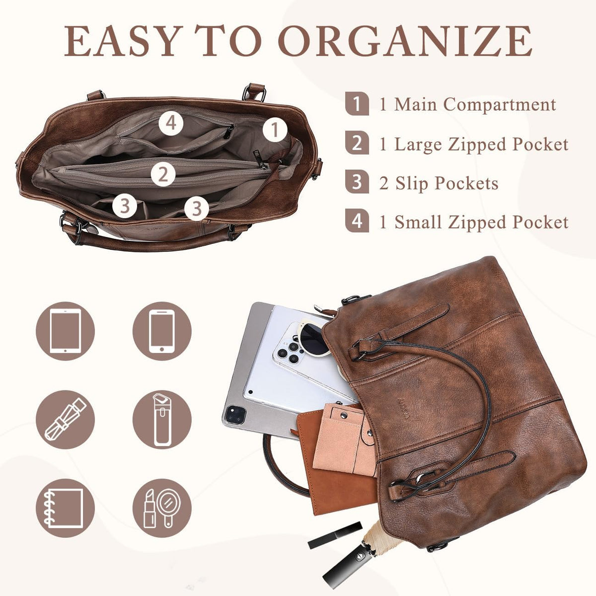 Hobo Bags for Women,VASCHY Vegan Leather Handbag Purse Top Handle Satchel Boho Shoulder Bag with Crossbody Guitar Strap - PuriLite
