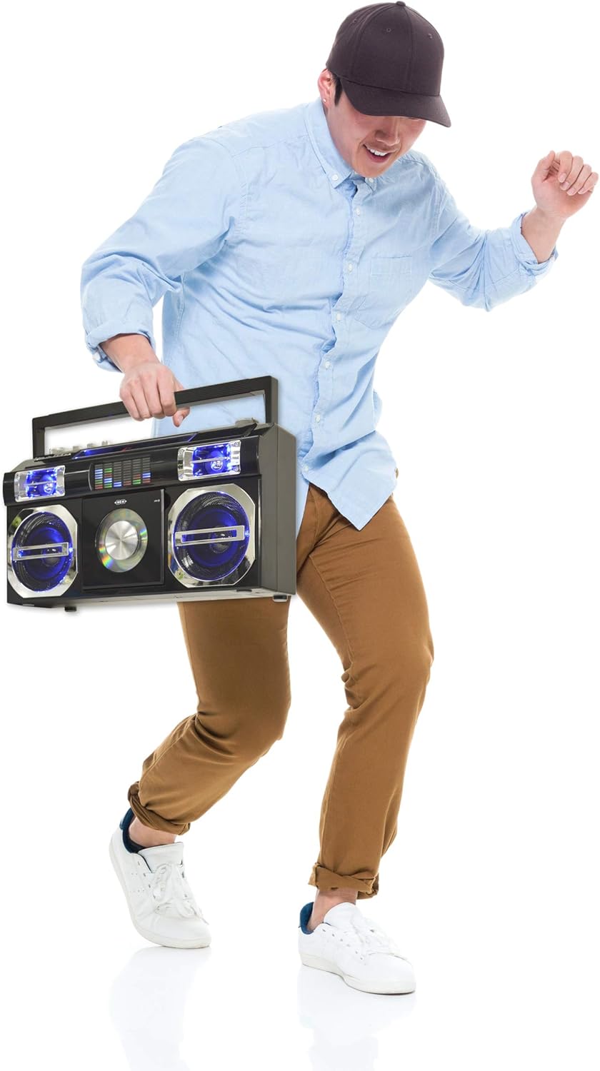 Studebaker SB2145B 80's Retro Street Bluetooth Boombox with FM Radio, CD Player, LED EQ, 10 Watts RMS Power and AC/DC - PuriLite