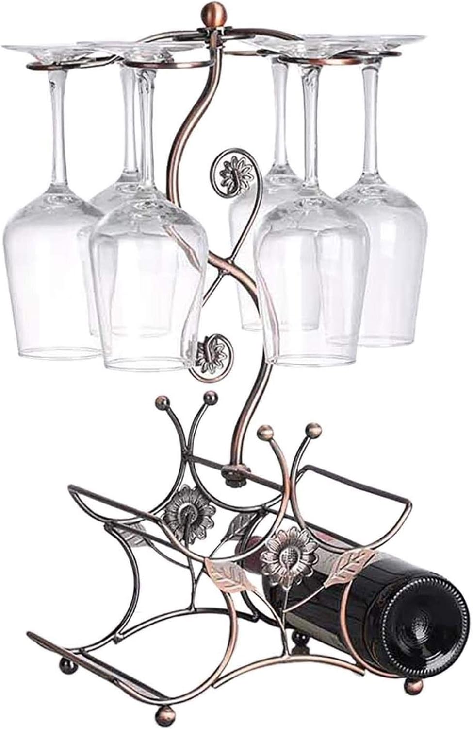 Cicodona Wine Rack and Wine Glass Holder-Hold 4 Wine Bottles and 6 Glasses-Perfect for Home Kitchen Decor & Kitchen Storage Rack - PuriLite