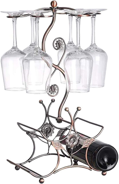 Cicodona Wine Rack and Wine Glass Holder-Hold 4 Wine Bottles and 6 Glasses-Perfect for Home Kitchen Decor & Kitchen Storage Rack - PuriLite