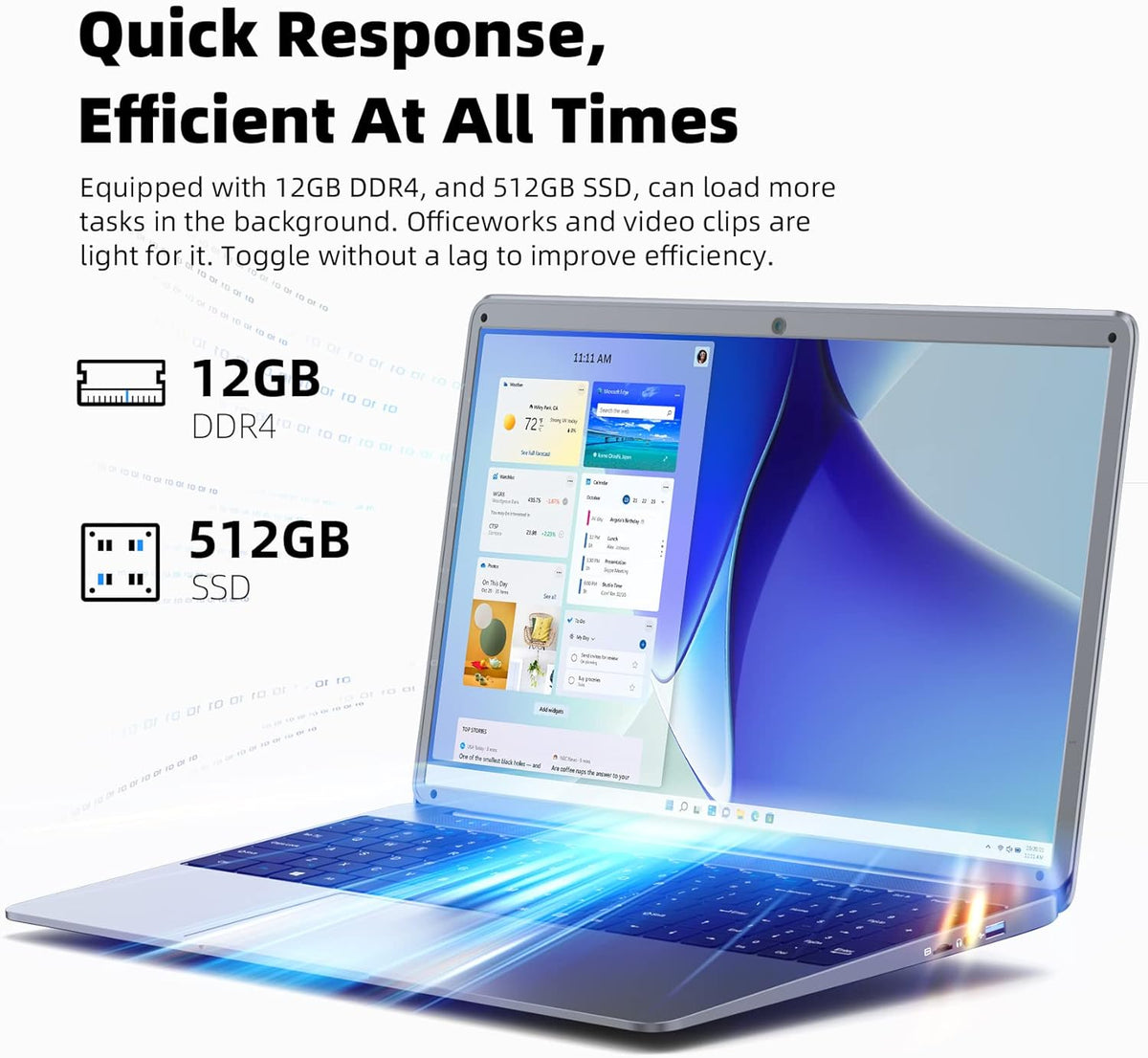 Naclud 15.6 Inch Laptop, 12GB DDR4 512GB SSD, Laptops with Celeron N5095 Processor(Up to 2.9GHz), FHD 1920x1080 Notebook with 2xUSB 3.0, Dual Band WiFi, Bluetooth 4.2(Gray) - PuriLite