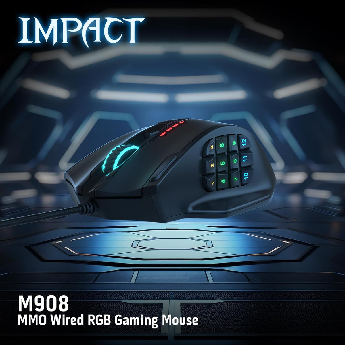 Redragon M913 Impact Elite Wireless Gaming Mouse, 16,000 DPI Wired/Wireless RGB Mouse with 16 Programmable Buttons, 45 Hr Battery and Pro Optical Sensor, 12 Side Buttons MMO Mouse - PuriLite