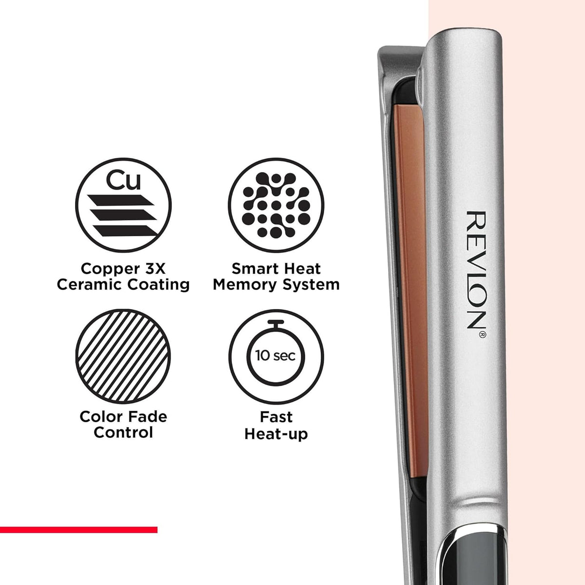 Revlon Salon Straightening and Curling Copper Flat Iron, 1 Inch - PuriLite