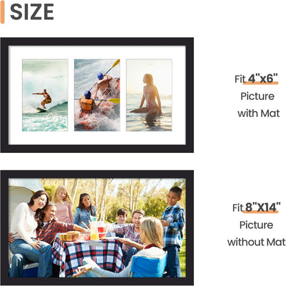upsimples 11x14 Picture Frame, Display Pictures 8x10 with Mat or 11x14 Without Mat, Wall Hanging Photo Frames, Black - PuriLite