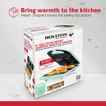 Holstein Housewares - Non-Stick Heart Waffle Maker, Lavender - Makes 4 Heart-Shaped Waffles in Minutes - PuriLite
