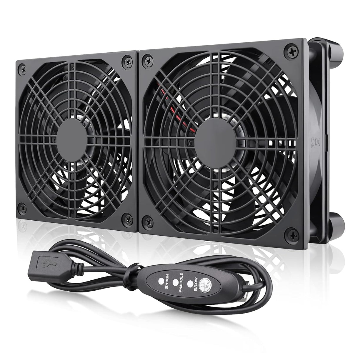 Wathai High Airflow Router Cooling Fan for Computer Cooler TV Small Box DC 5V USB Power 120mm 240mm Fan with Multi Speed Controller - PuriLite