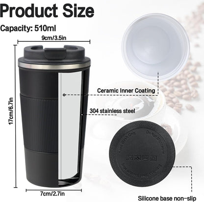 18oz Mug with Ceramic Coating Inside, Insulated Coffee Mug with Lid, Leak Proof Coffee Travel Mug, Travel Coffee Mug Fits in Car Cup Holder - PuriLite